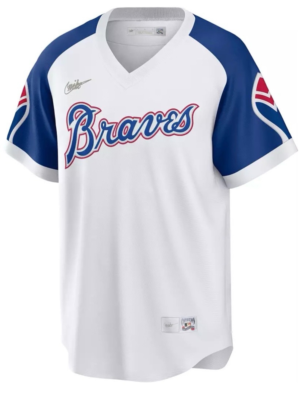 Nike Braves White and Blue Men’s Jersey with Red Accents